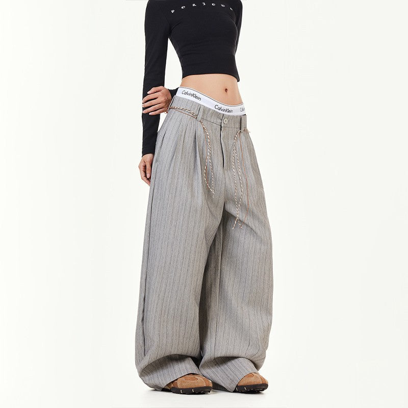 Vintage Relaxed Casual Pants Men Women Stripe Drape High-end Old Money Style Leisure Trousers Trendy