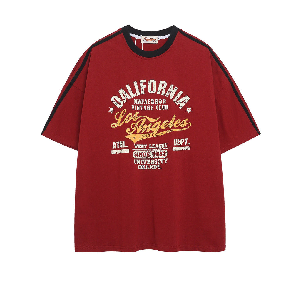 Contrast Asymmetric Short-Sleeve Top