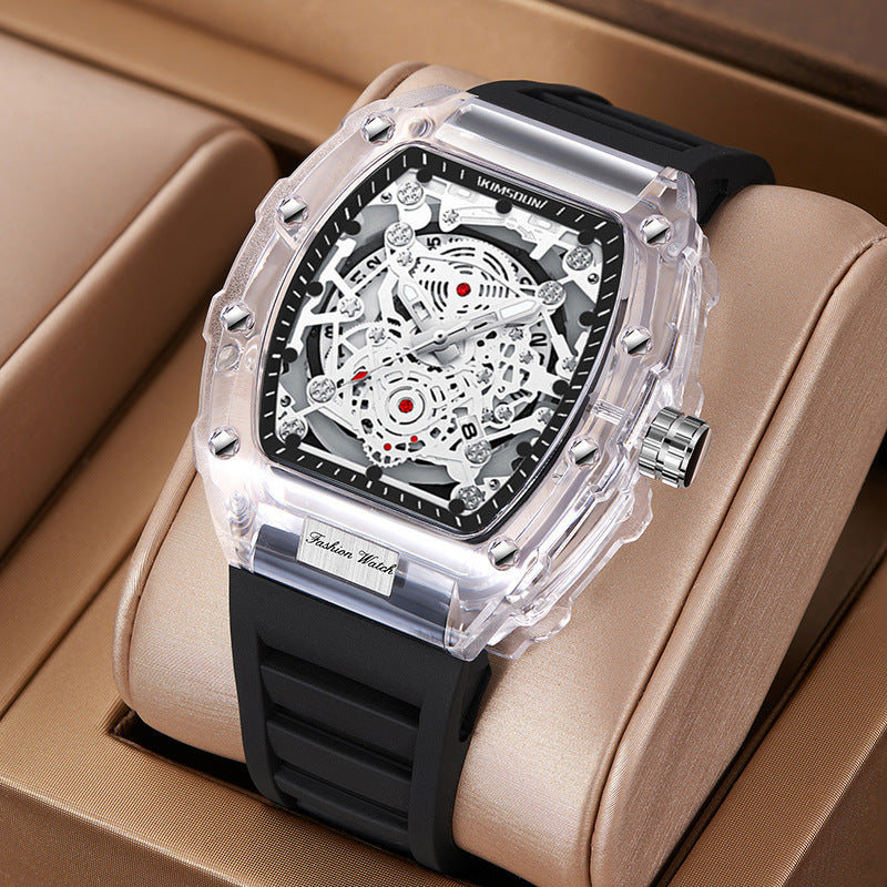 Waterproof Transparent Tonneau Quartz Watch for Men