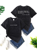 Letter printed pure cotton washed old
