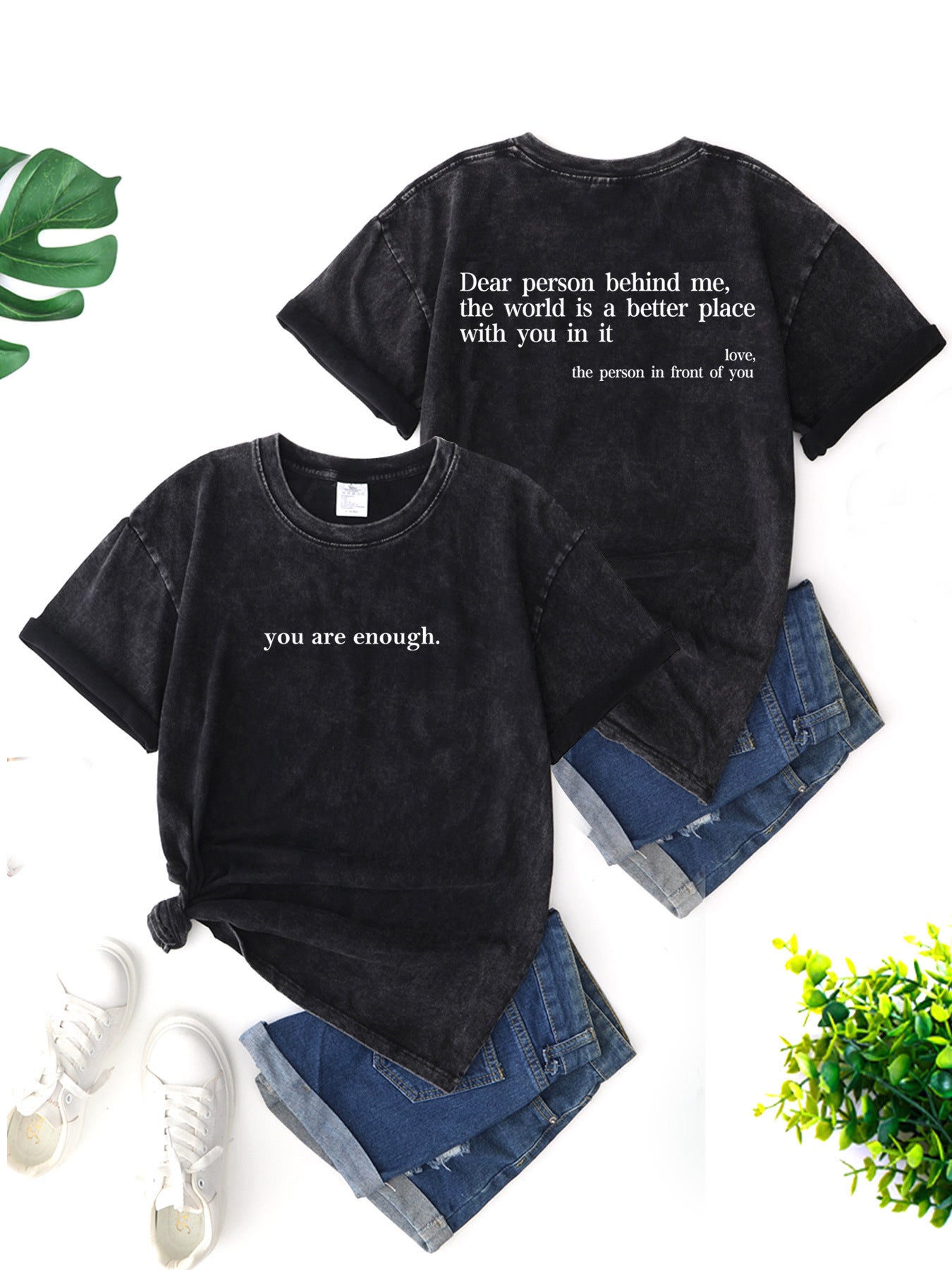 Letter printed pure cotton washed old