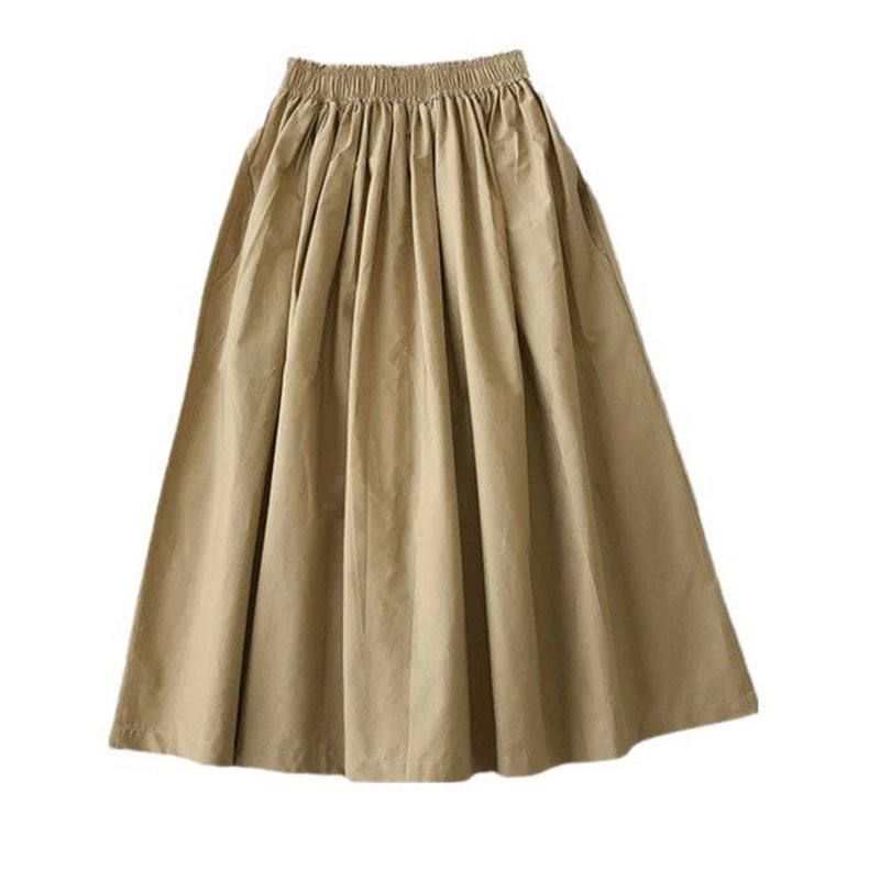 Elegant Slim Fit A-Line Skirt Pleated High Waist Midi Skirt