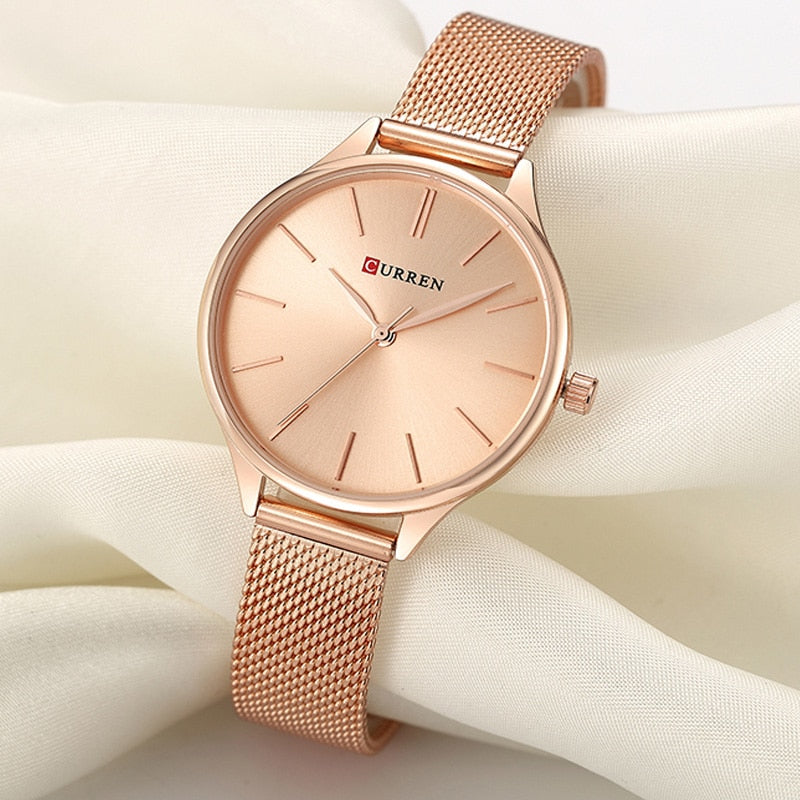 Rose Gold Milanese Steel Mesh Quartz Watch