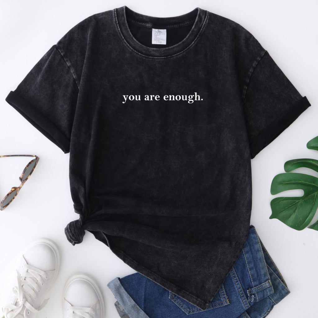 Letter printed pure cotton washed old