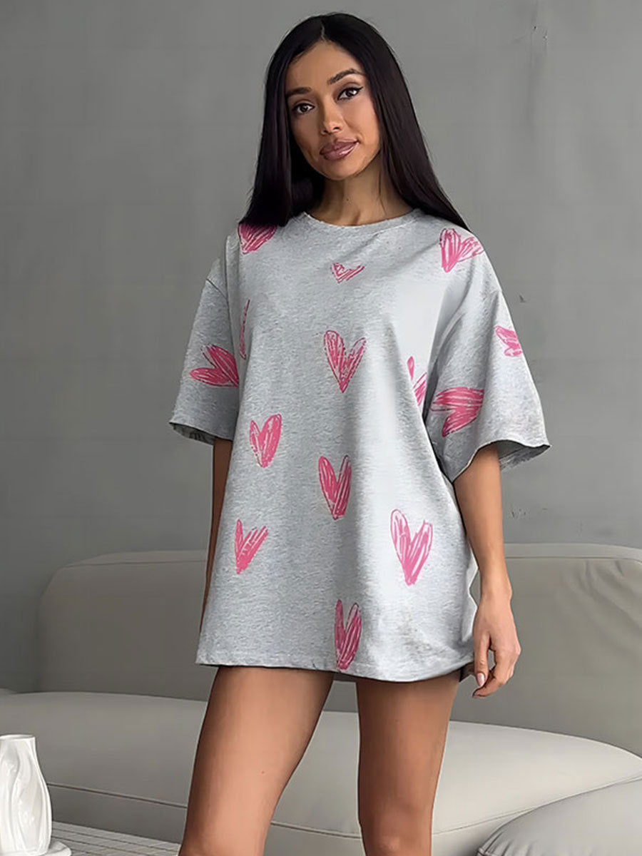 Hand-Painted Heart Graphic Printed T-Shirt