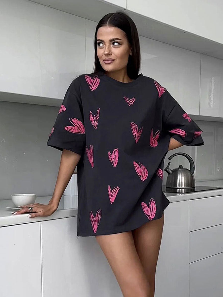 Hand-Painted Heart Graphic Printed T-Shirt