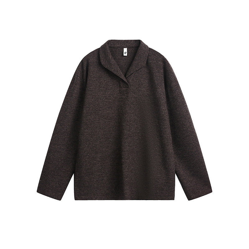 Textured Gray Long Sleeve Polo Shirt Men's Autumn Style Old Money Look Cat's Eye Stone Regular Shoulder T-Shirt