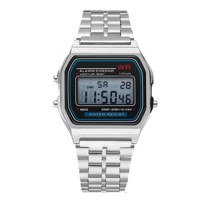 Multi-Color Digital Steel Strap Watch with Alarm & Backlight