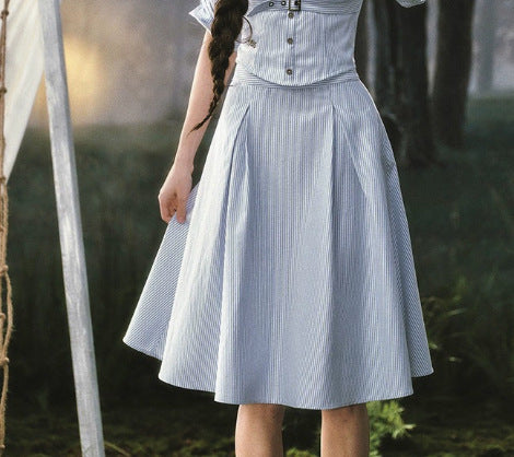 Tailored Striped Blue Shirt Dress