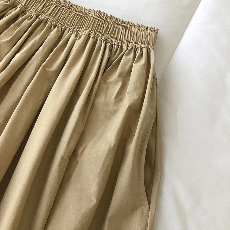 Elegant Slim Fit A-Line Skirt Pleated High Waist Midi Skirt