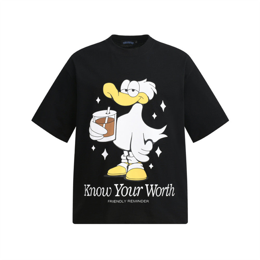 Old Duck Cartoon Printed Short Sleeve