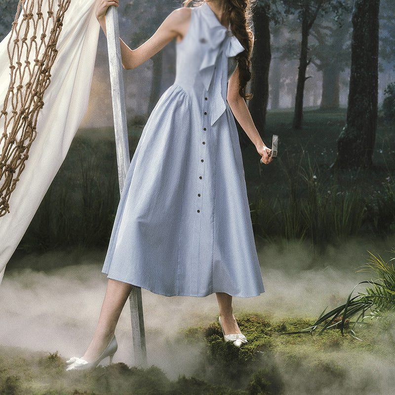 Tailored Striped Blue Shirt Dress