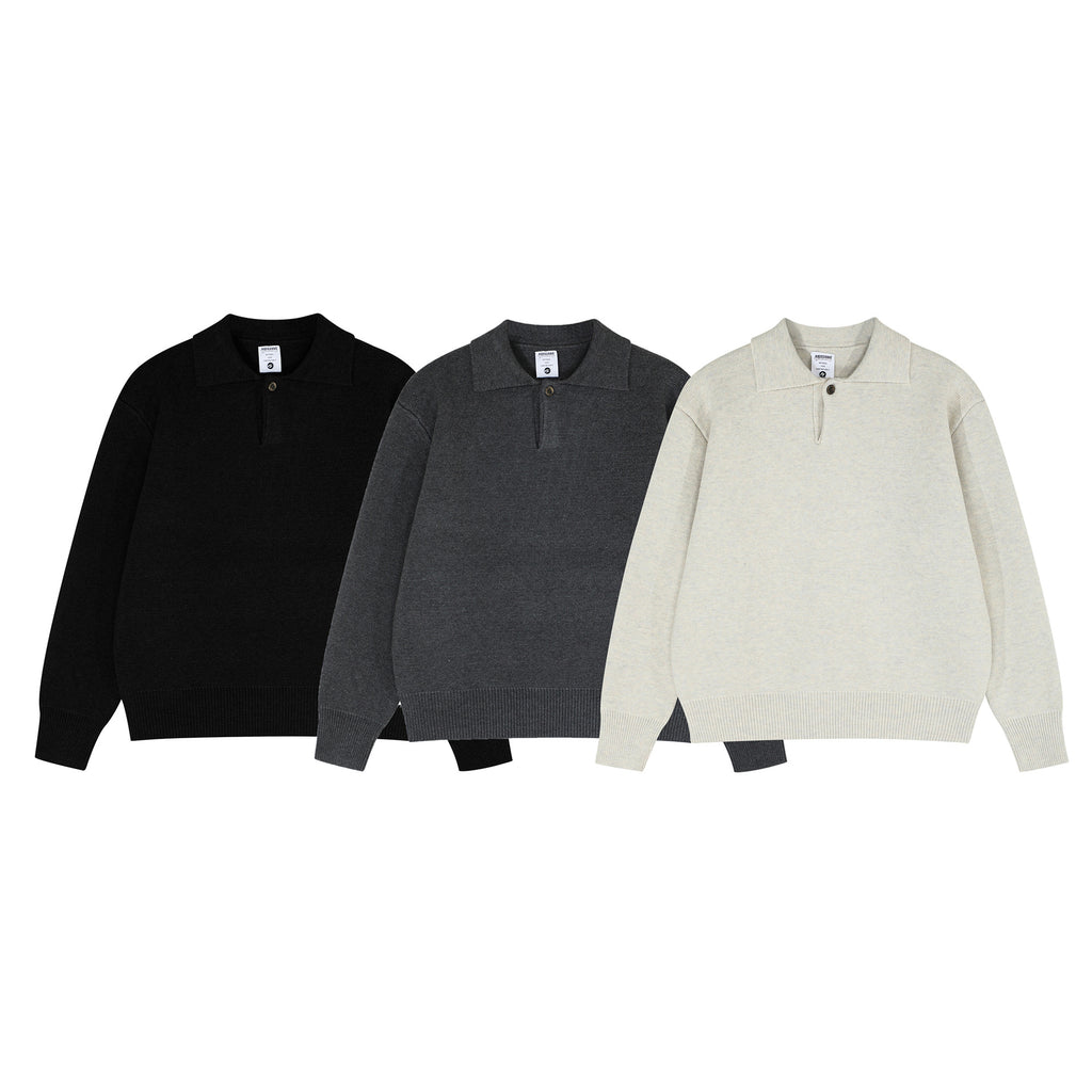 High-End Unisex Notch Lapel Sweater Old Money Style Trendy Men's Loose Long Sleeve Knitwear