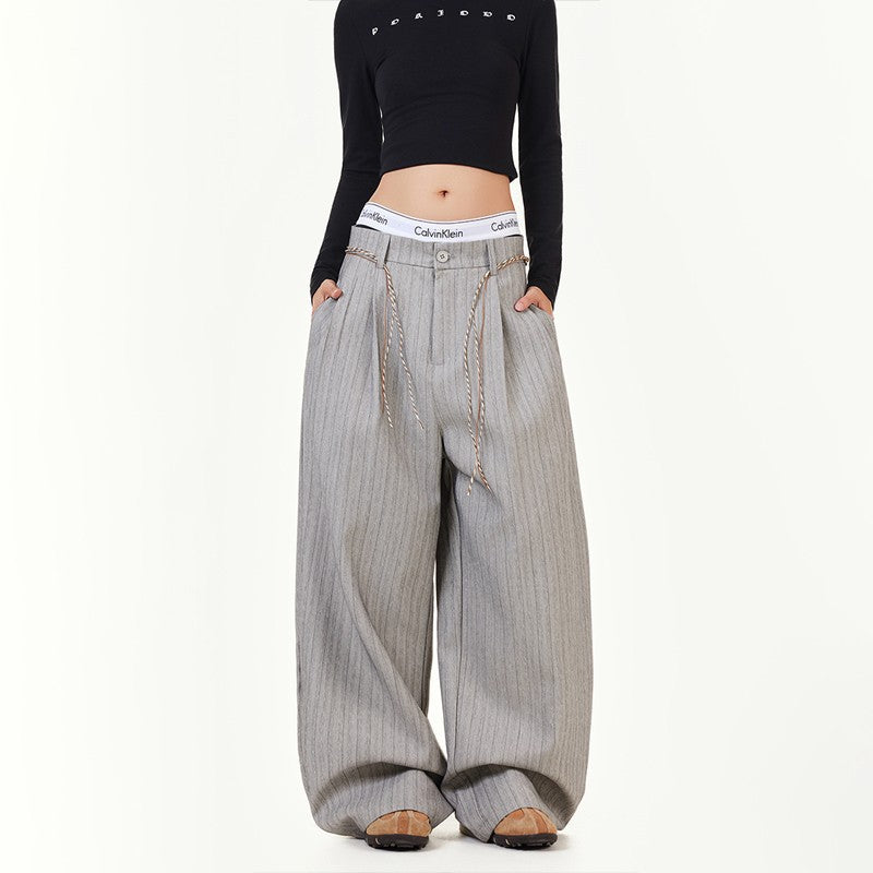 Vintage Relaxed Casual Pants Men Women Stripe Drape High-end Old Money Style Leisure Trousers Trendy