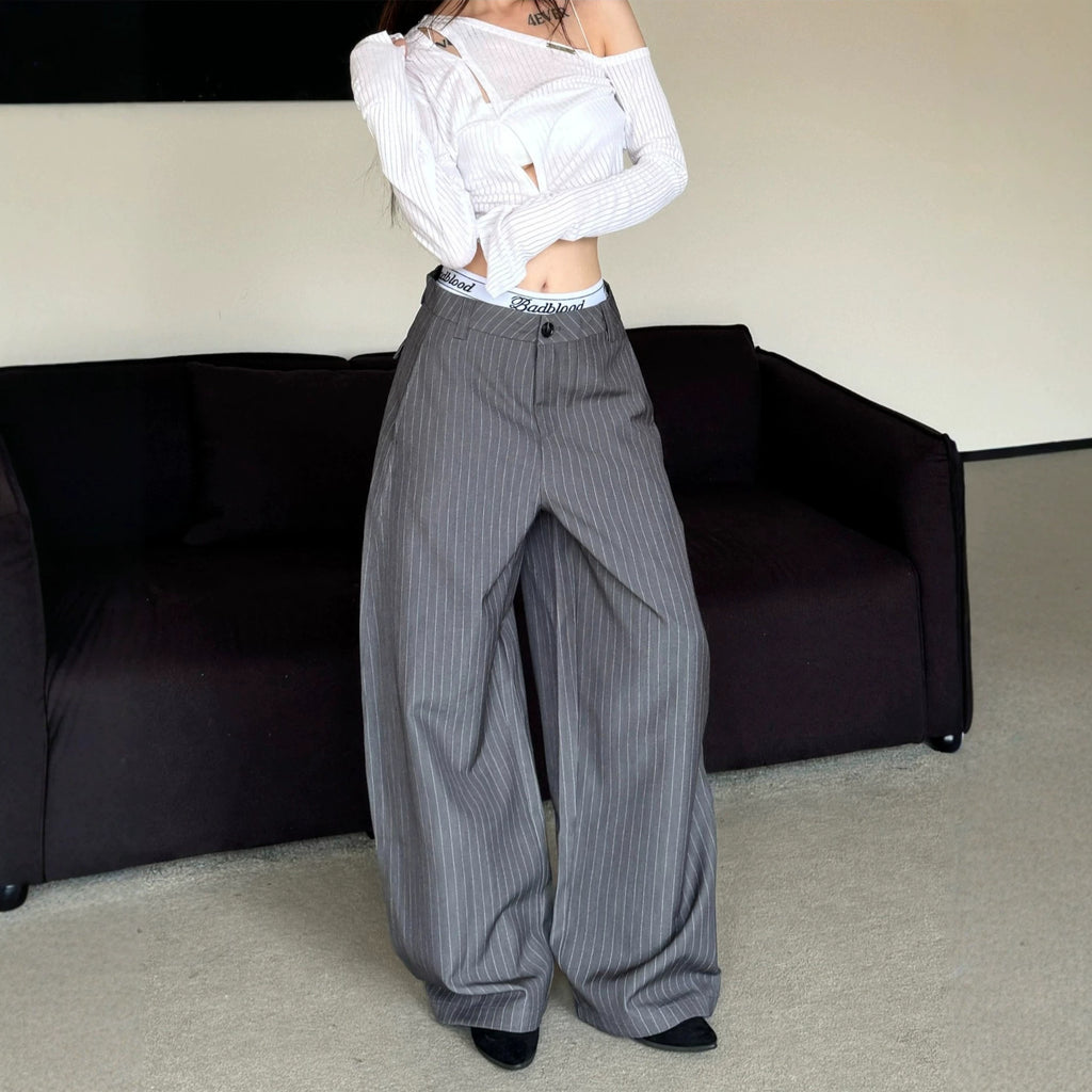 Stripe Gray Casual Pants Men Women Old Money Style