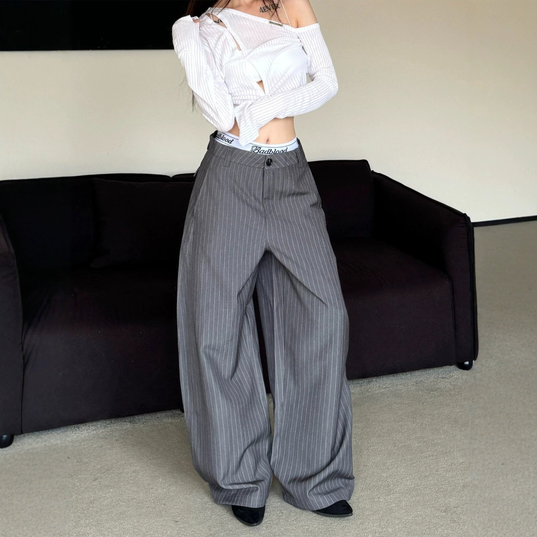 Stripe Gray Casual Pants Men Women Old Money Style