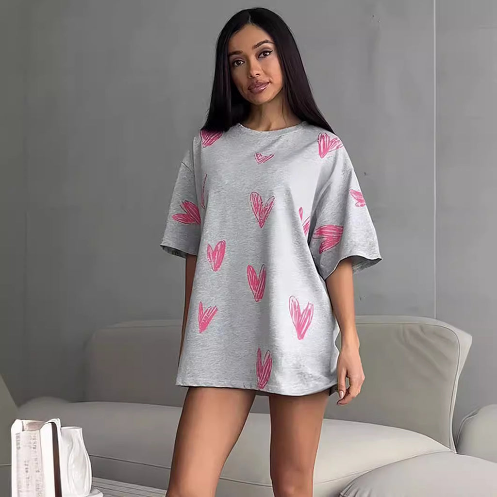 Hand-Painted Heart Graphic Printed T-Shirt