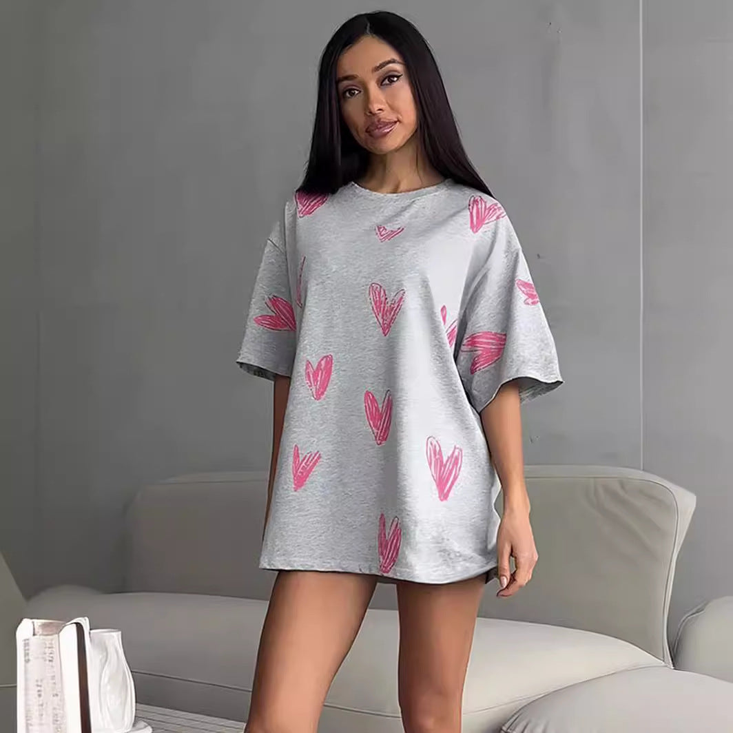 Hand-Painted Heart Graphic Printed T-Shirt