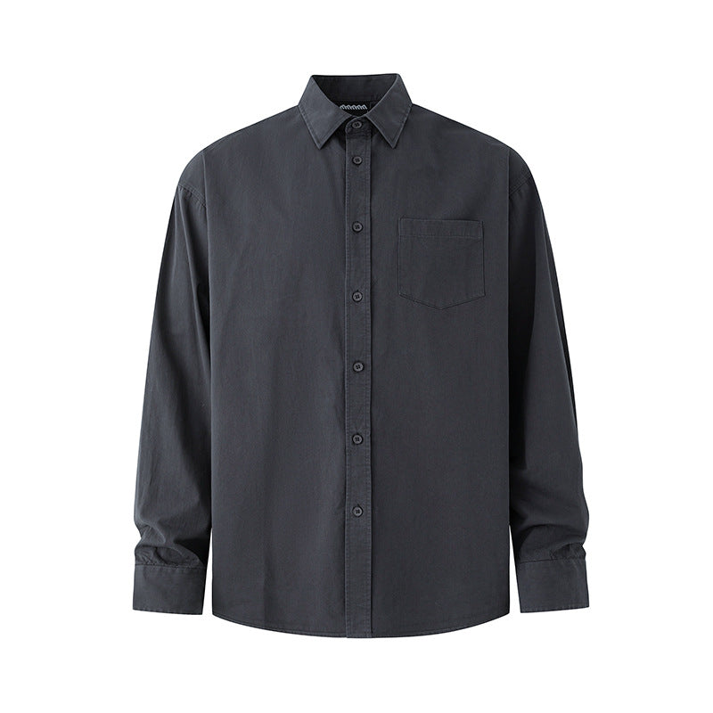 Vintage Washed Long Sleeve Shirt Men Autumn Loose Casual Shirt Commute Old Money Style Top