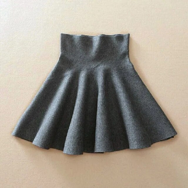 Spring Autumn New Women Skirt Knitting Woolen Midi Skirt Ladies High Waist Casual Pleated Elastic Flared Skirts Womens