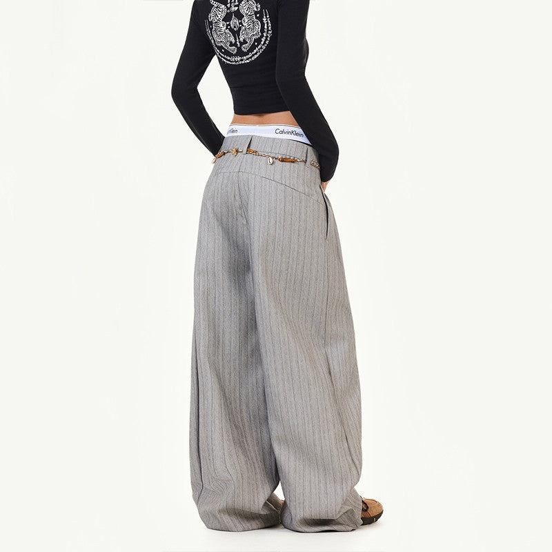 Vintage Relaxed Casual Pants Men Women Stripe Drape High-end Old Money Style Leisure Trousers Trendy
