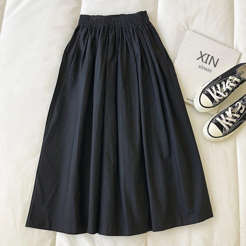 Elegant Slim Fit A-Line Skirt Pleated High Waist Midi Skirt
