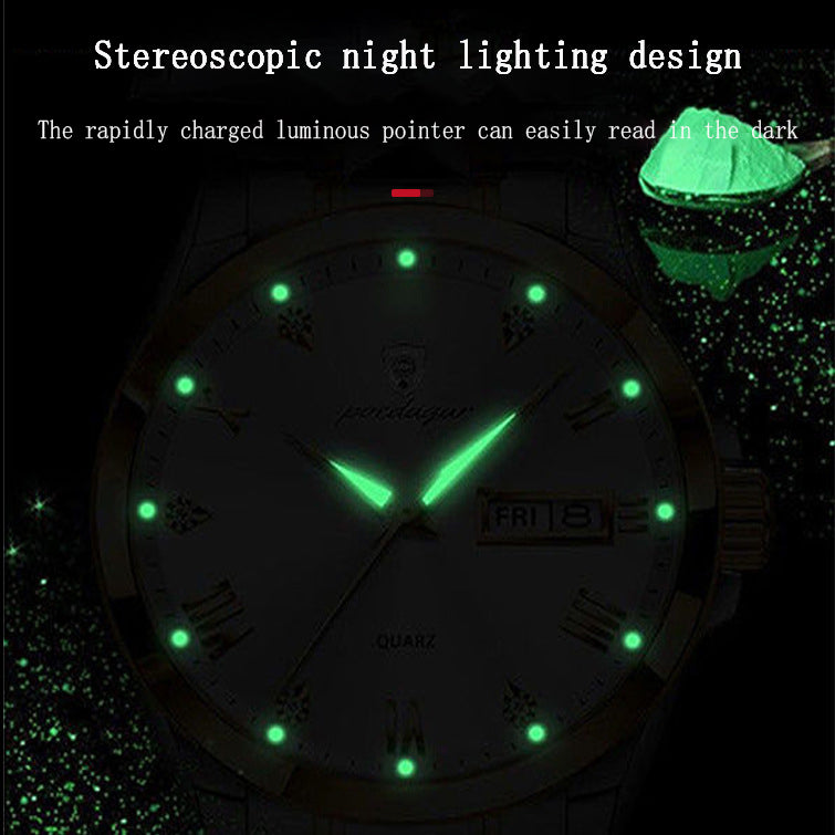 Waterproof Double Calendar Luminous Quartz Watch