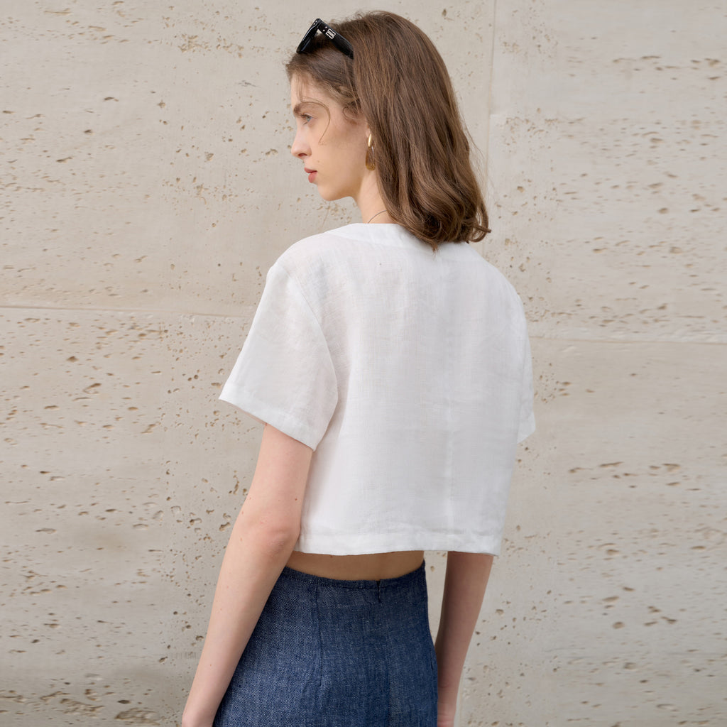 Relaxed Cropped Short Sleeve Blouse
