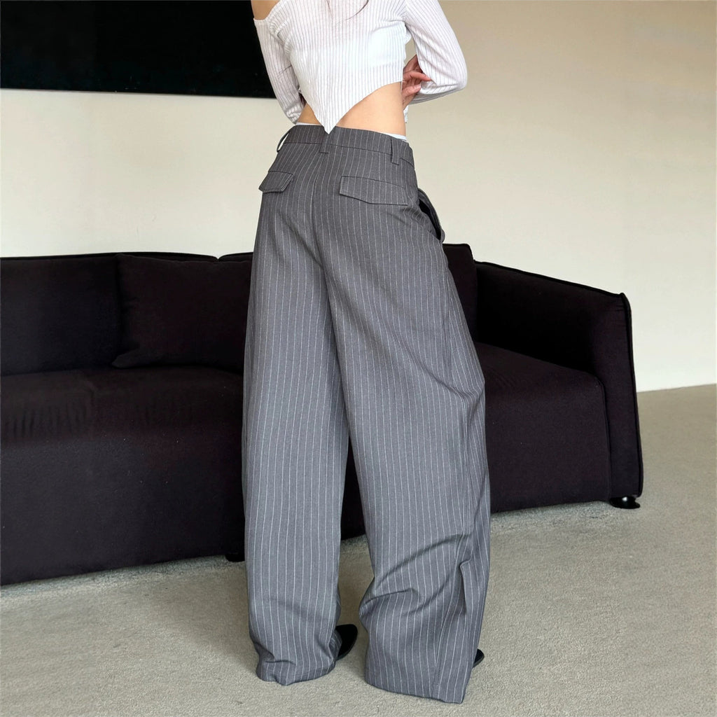 Stripe Gray Casual Pants Men Women Old Money Style