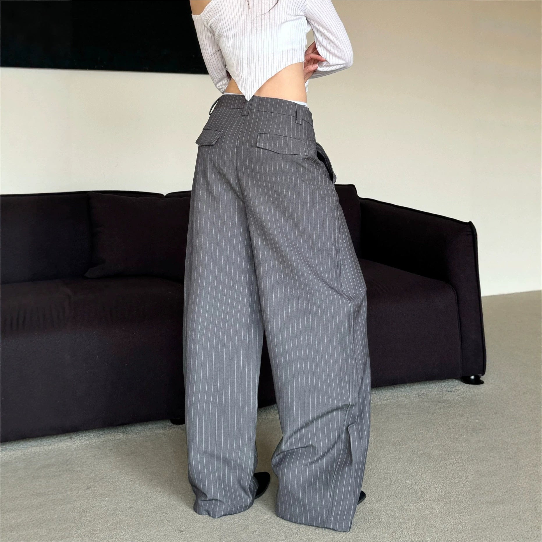 Stripe Gray Casual Pants Men Women Old Money Style