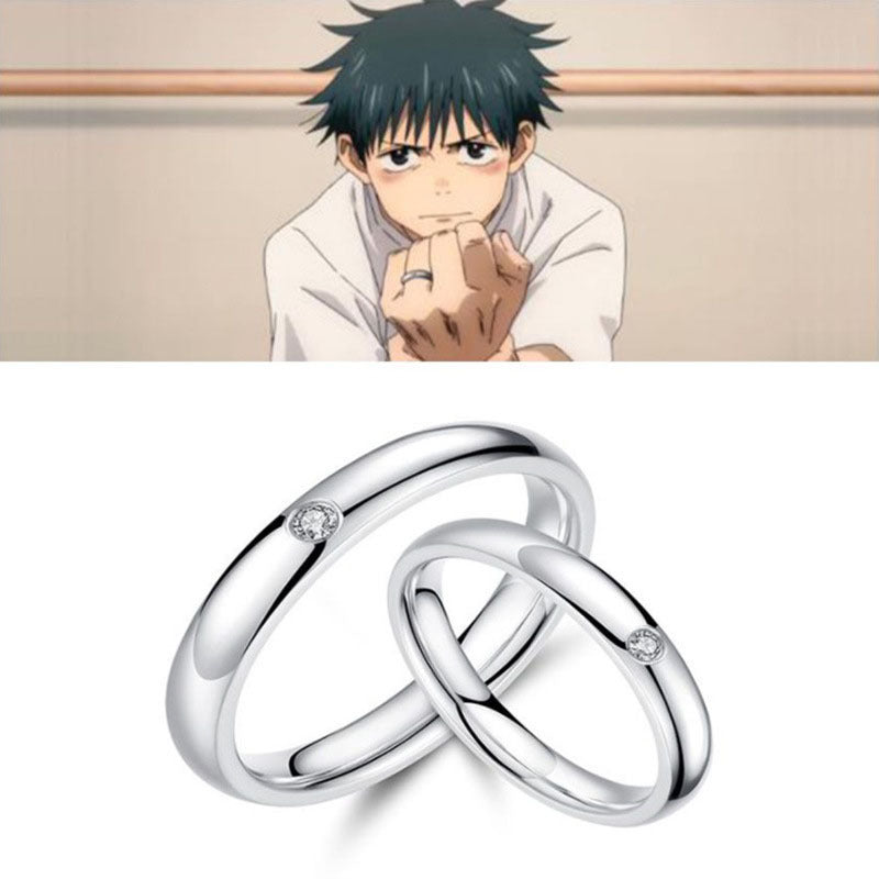 Anime Merchandise Jujutsu Kaisen Yuta Okkotsu Riko Style Couple Simple Open Ring Crystal Jewelry