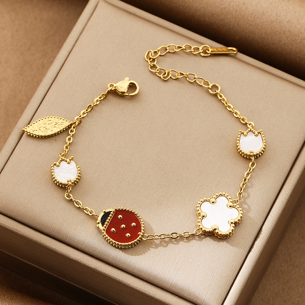Romantic Cherry Blossom Seven Star Ladybug Bracelet Double sided Fritillaria Five Flower Bracelet