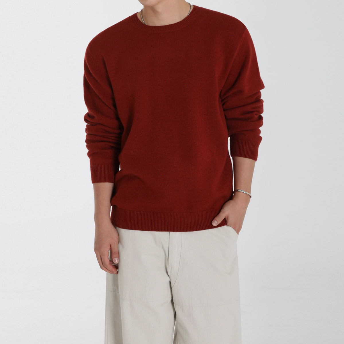 Relaxed Solid Crewneck Knit Sweater