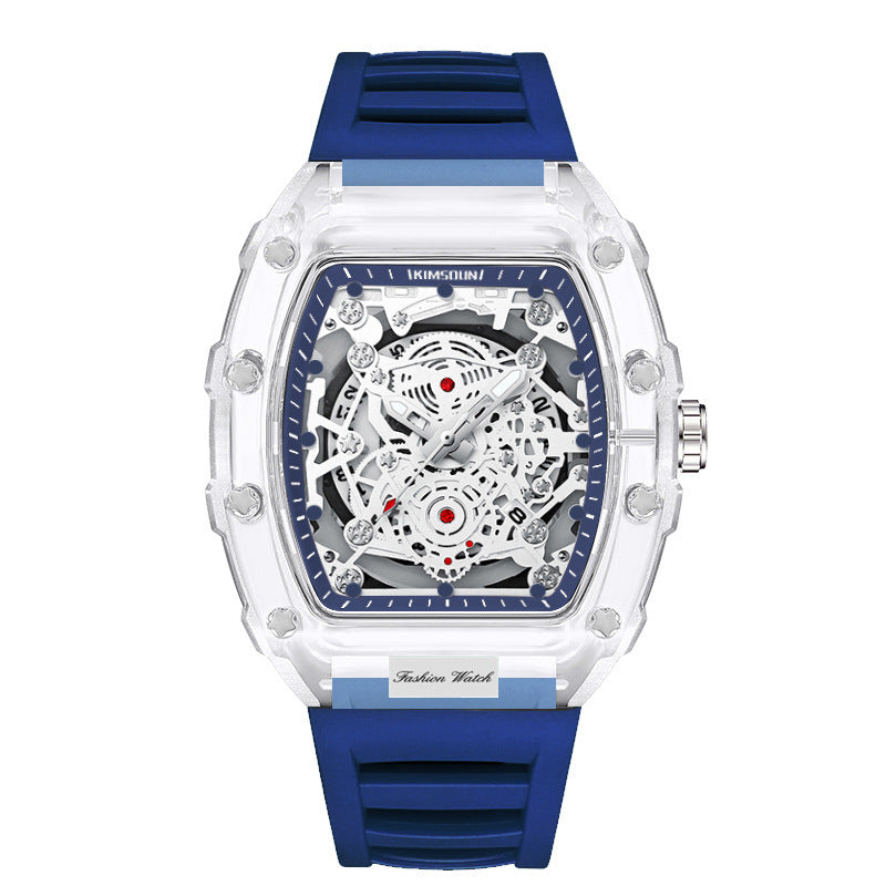 Waterproof Transparent Tonneau Quartz Watch for Men