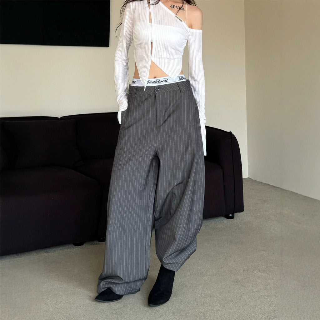 Stripe Gray Casual Pants Men Women Old Money Style