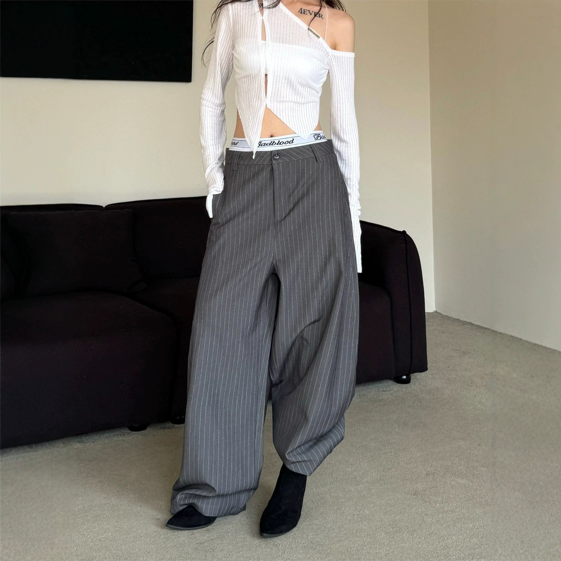 Stripe Gray Casual Pants Men Women Old Money Style