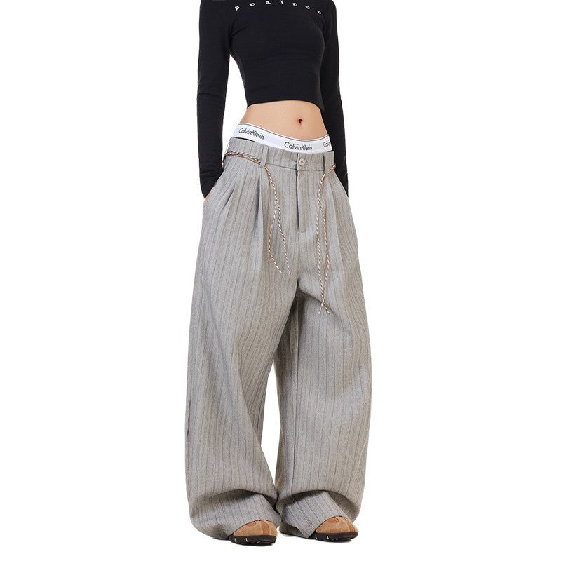 Vintage Relaxed Casual Pants Men Women Stripe Drape High-end Old Money Style Leisure Trousers Trendy